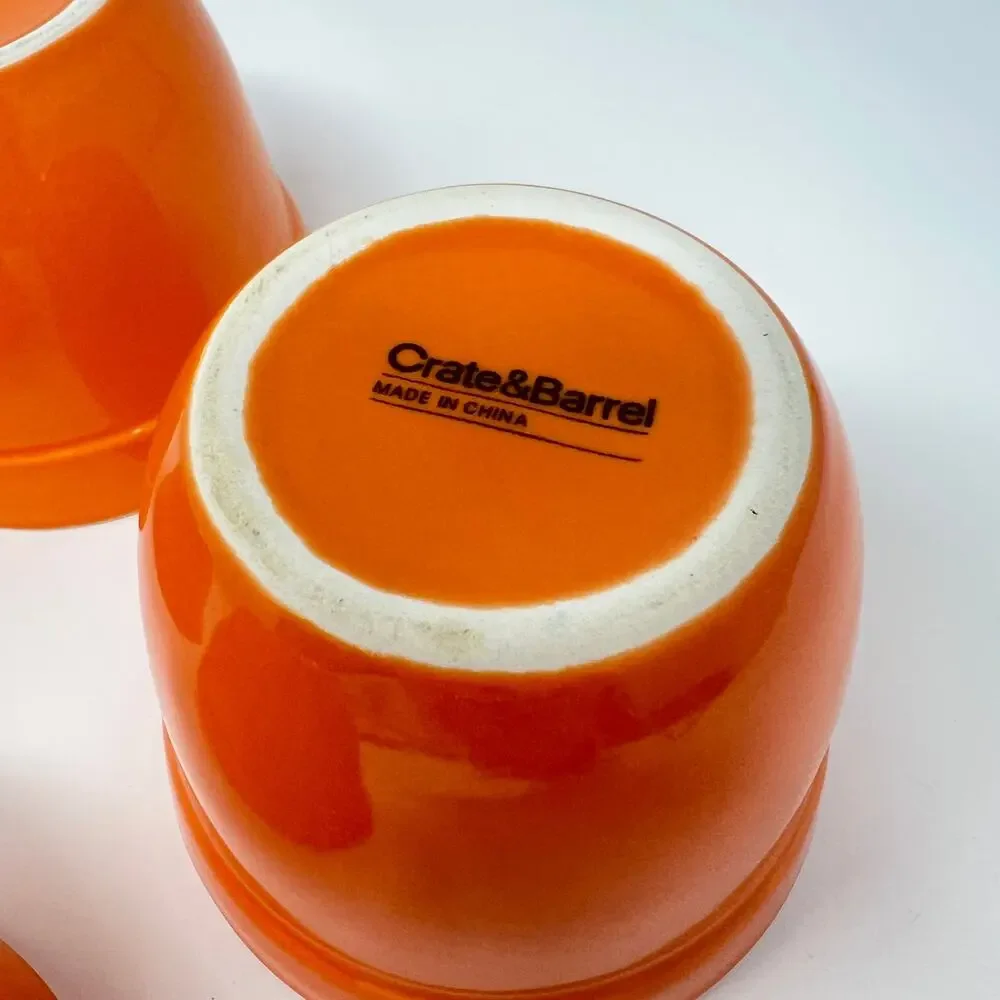 Crate and Barrel Addison Orange Ceramic Ramekins Set of 4 Vintage Portugal Bowls
